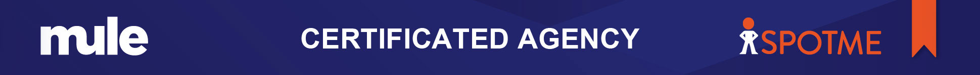 Ribbon que dice Certificated agency para Spot Me